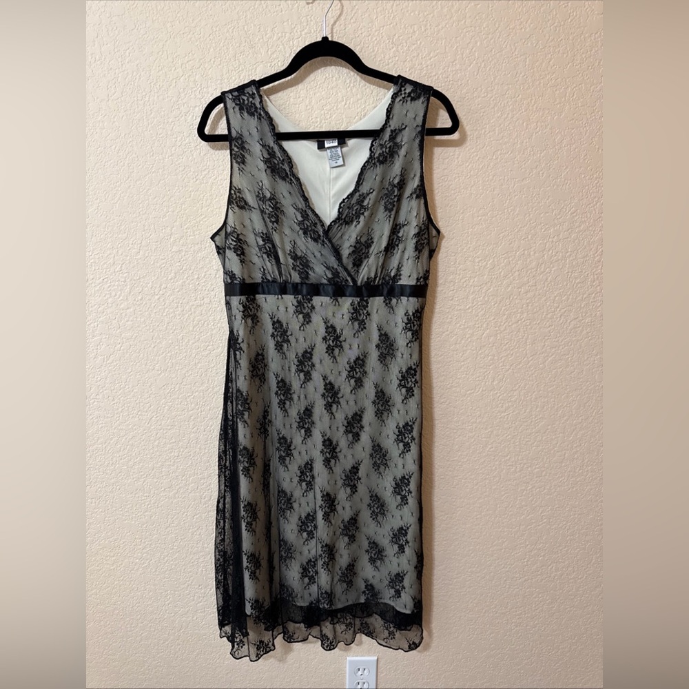 Studio 1940 Dress Sz 16 Black Lace Floral Slip Empire Waist Whimsigoth Y2K